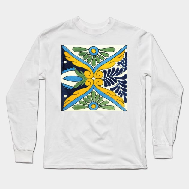 Amarillo talavera tile abstract yellow azulejo Long Sleeve T-Shirt by T-Mex